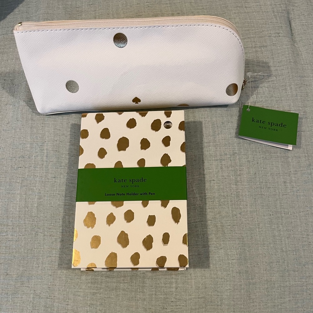 Kate Spade White and Gold Notepad and Pouch with Accessories